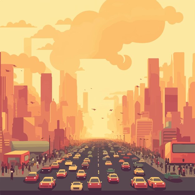 Traffic jam air pollution flat design