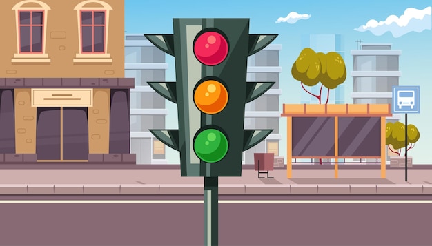 Vector traffic light city town street transportation concept flat graphic design illustration