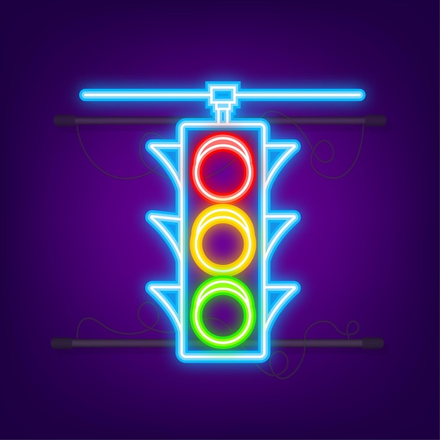Значок светофора. пешеходный знак. неоновый стиль. векторная иллюстрация.