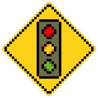 Traffic light icon pixel art with yellow triangle sign vector illustration