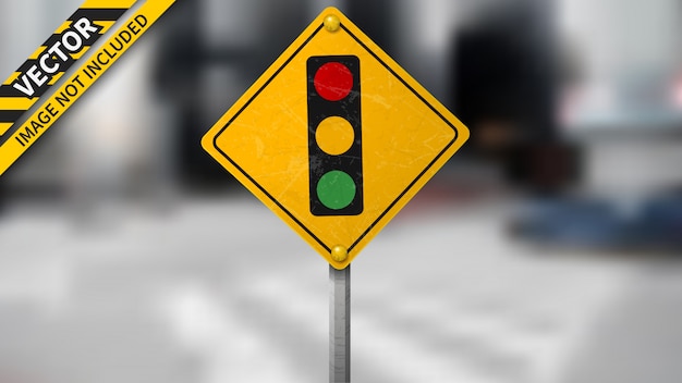 Traffic light signal road sign on blurred background