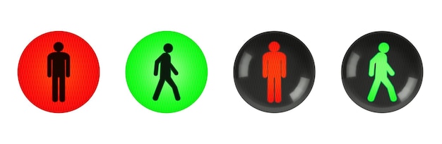 Vector traffic light with red and green man signals for pedestrians with warning to stand and walk