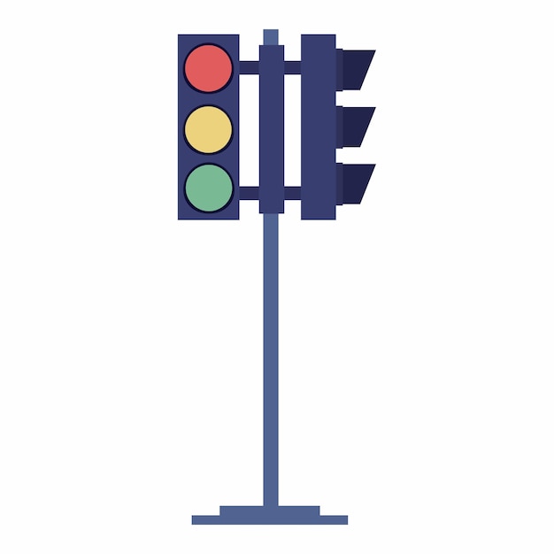 Traffic light with red, yellow, green light, indicates stop, wait, go. Vector illustration.
