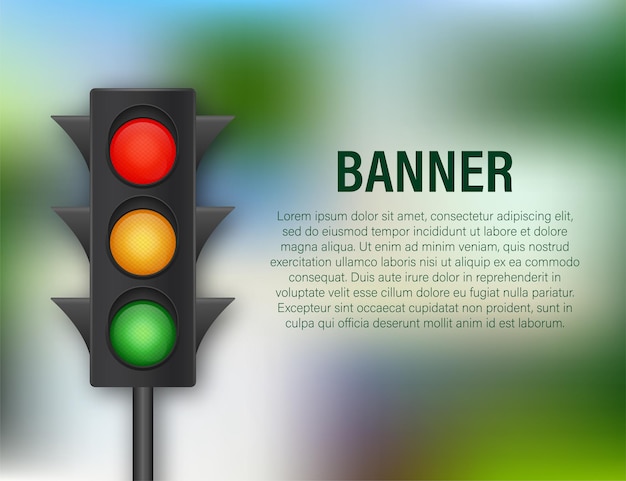 Traffic lights banner on blue background. vector stock illustration.