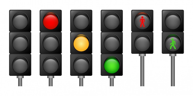 Vector traffic lights icons set, realistic style