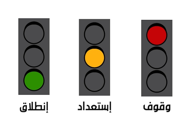 traffic lights meaning of the colors written in Arabic