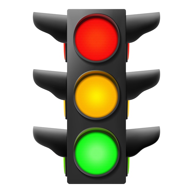 Vector traffic lights with all three colors on realistic 3d vector illustration isolated on white