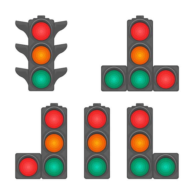 Traffic lights with forbidding permitting and waiting signs a set of traffic lights with red yellow ...