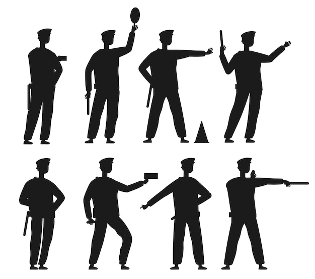 Vector traffic police road security traffic vector silhouettes