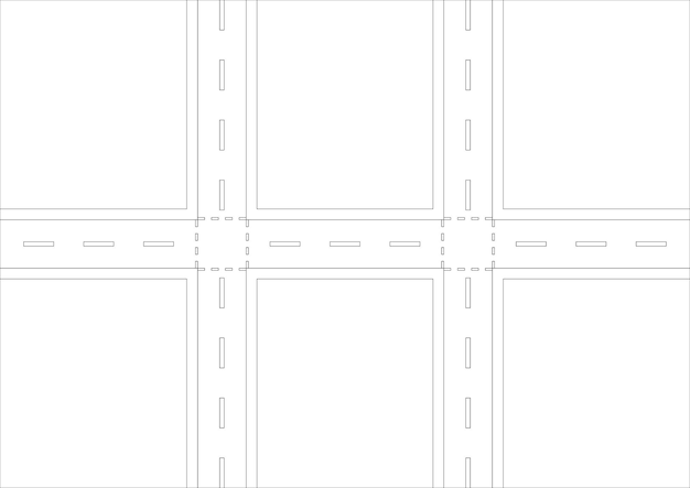 Traffic road map top view black and white outline