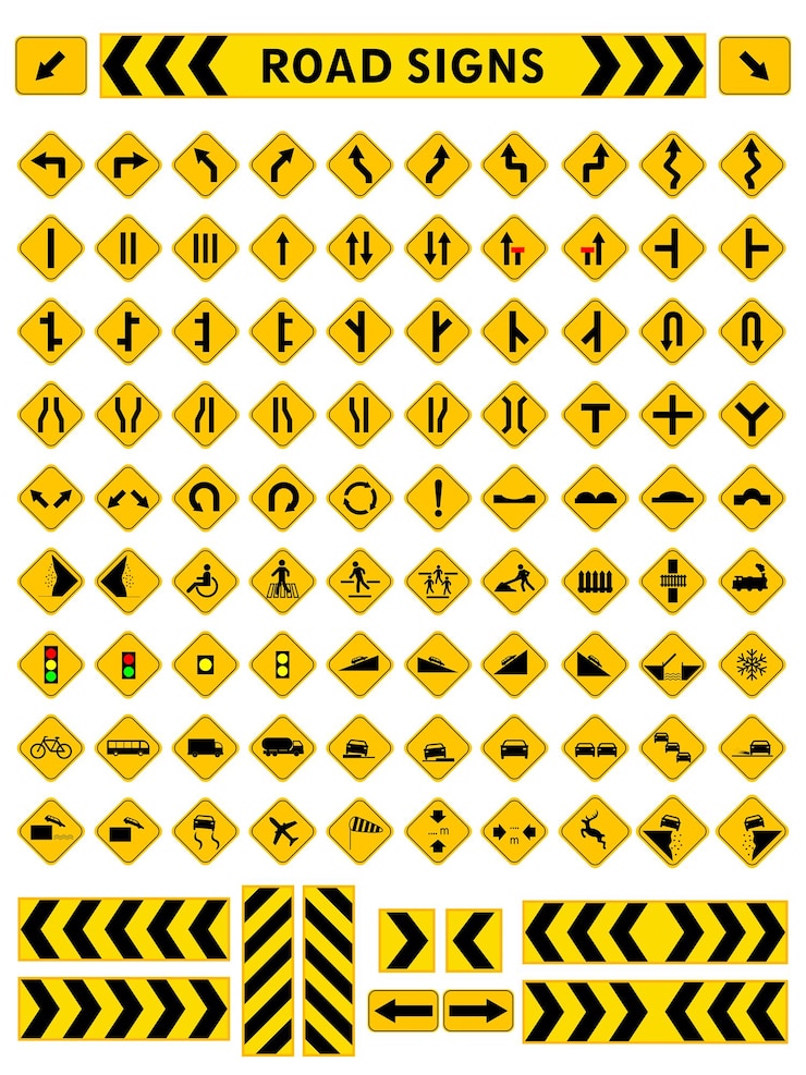 Vector traffic and road signs. vector illustration.