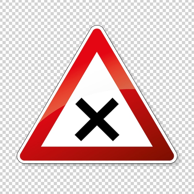 Traffic sign crossroad German sign warning about crossroads on checked transparent background Vector illustration Eps 10 vector file