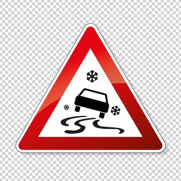 Traffic sign ice spin danger German sign warning about ice slip danger Schleudergefahr at wintertime on checked transparent background Vector illustration Eps 10 vector file