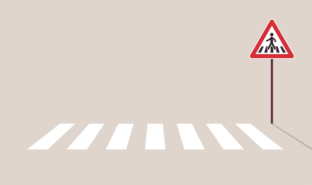 都市道路と横断歩道の概念フラットベクトル図の交通標識