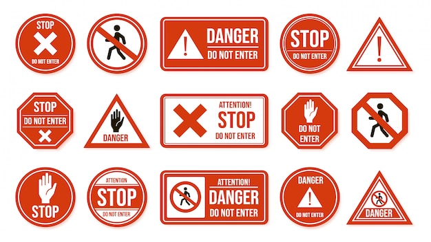 Traffic stop signs. do not enter, warning traffic road sign. stop, no admittance, prohibitory character street driving directions   icons. transportation forbidden, enforcement symbols