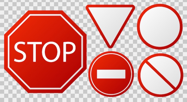 Vector traffic stop signs. red police restricted road sign to enter stop danger isolated   icon set