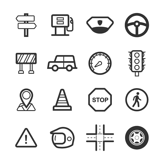 Traffic symbol line icon set
