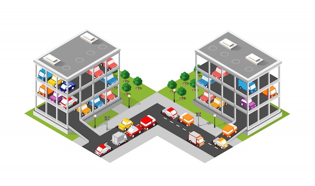 Vector traffic transport city multi-story parking carpark garage