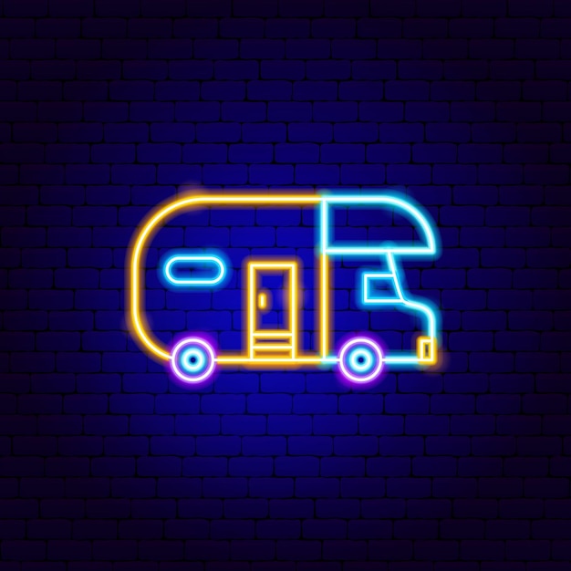 Trailer neon sign. vector illustration of outdoor promotion.