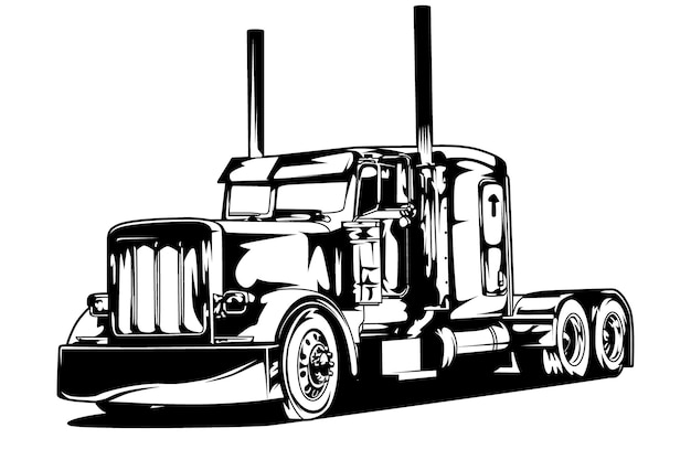 Trailer truck black and white vector illustration