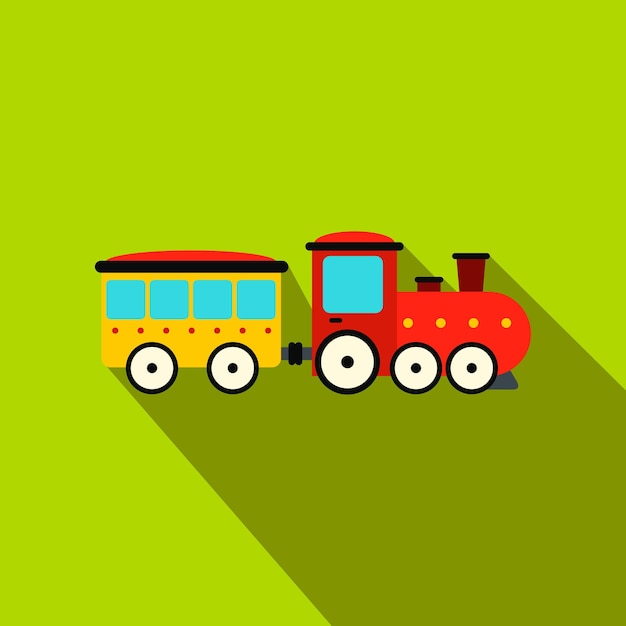 Train in amusement park flat icon on a green background