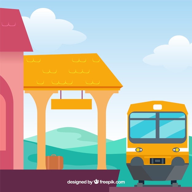 Train background in the station in flat design