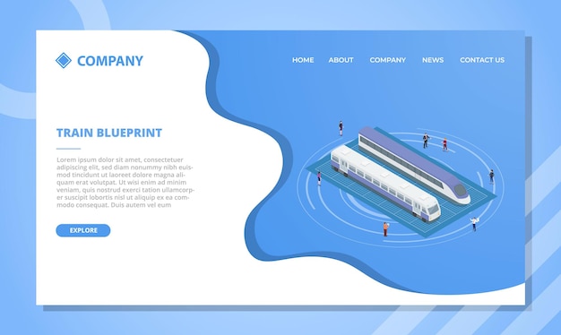 Train blueprint concept for website template or landing homepage with isometric style vector illustration