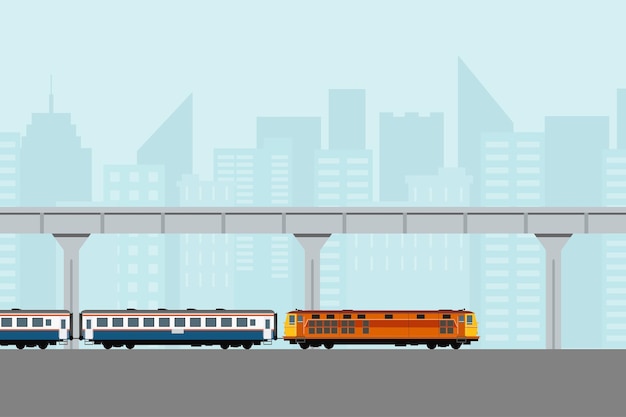 Vector train in the city concept illustration