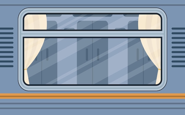 Vettore finestre dello scompartimento del treno il trasporto ferroviario è mostrato all'esterno stile cartone animato stile piatto