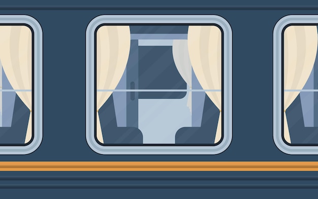 Train compartment windows rail transport outside cartoon style flat style