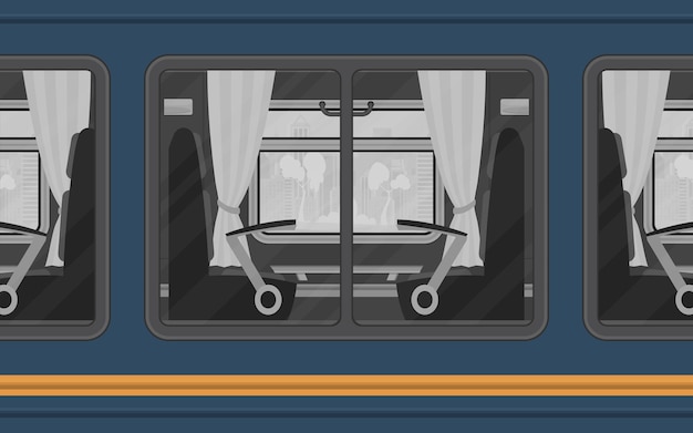 Train compartment windows the train is shown outside cartoon style flat style