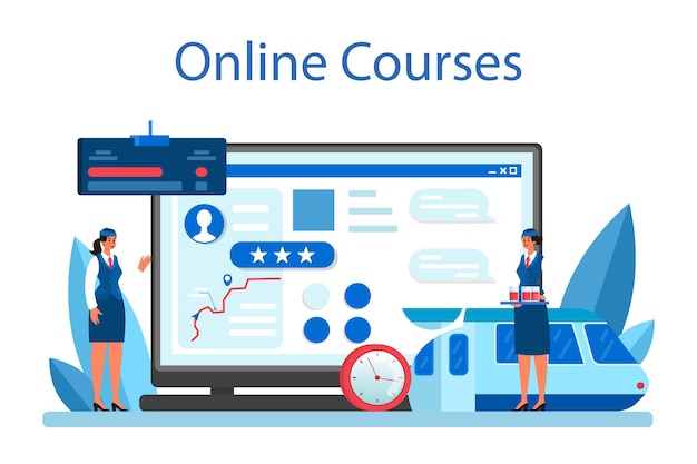 Train conductor online service or platform. Online course. Flat vector illustration