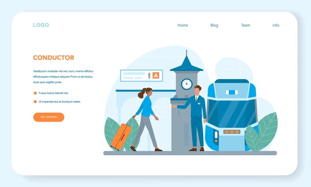Веб-баннер или целевая страница проводника поезда. железнодорожник