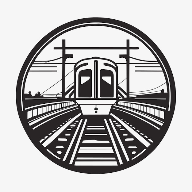 Train cross bridge vector illustration line art