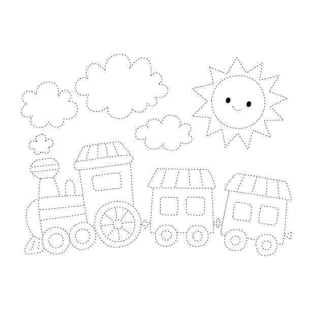 train dotted line draw practice cartoon doodle kawaii anime coloring page cute illustration drawing