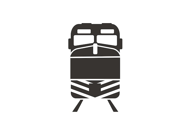 Vector train front view simple illustration in black and white