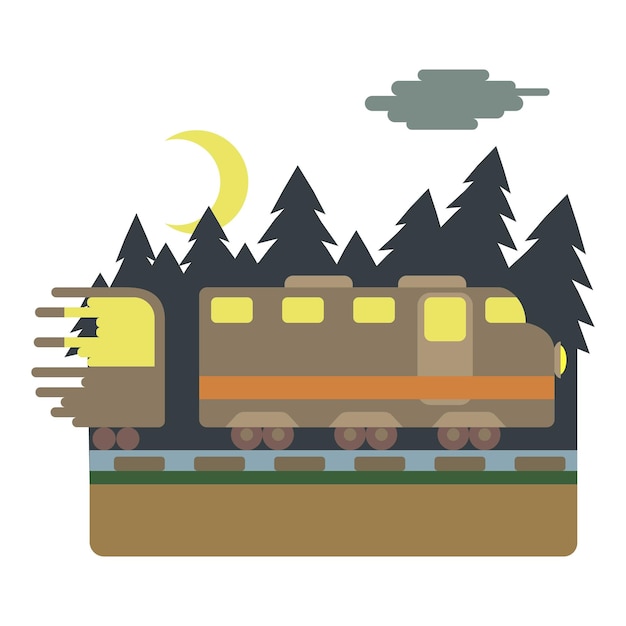 ベクトル 森のコンセプトを通る夜の電車の乗り物 web 用の森ベクトル概念を通る夜の電車のフラットなイラスト