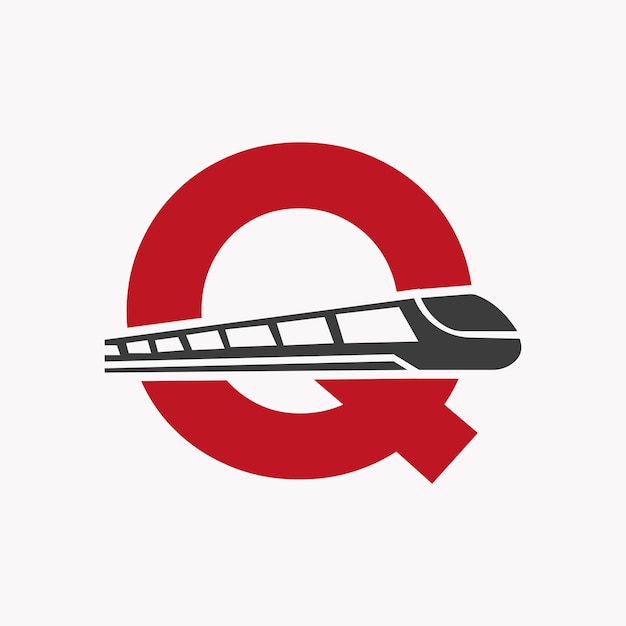 Vector train logo on letter q express symbol vector template