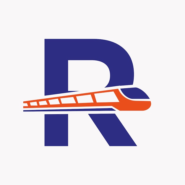 Train Logo On Letter R Express Symbol Vector Template