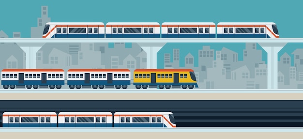 ベクトル 電車、スカイトレイン、地下鉄、イラストオブジェクトの背景