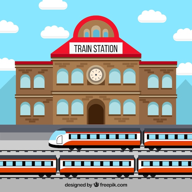 Train station with brick building