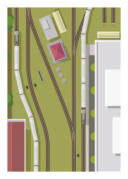 train station yard simple flat illustration top view