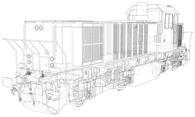 Vettore treno rendering vettoriale wireframe tecnico di d