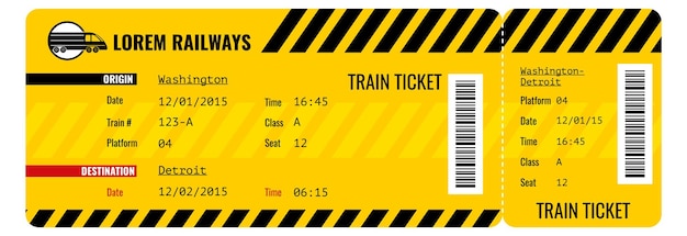 Train ticket template railway transport pass layout