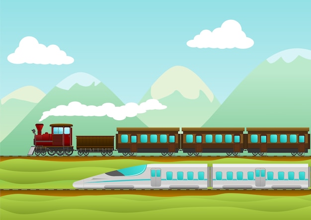 Train travel creative vector illustration