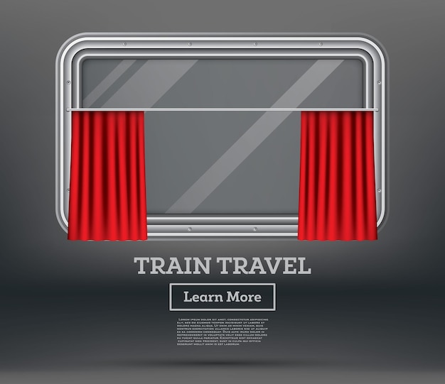 Train window with red curtain train travel