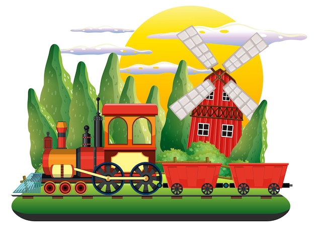 Train with natural scene farm scene