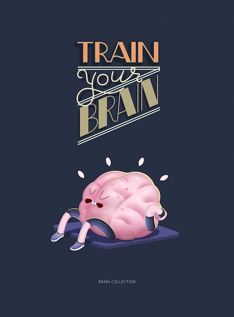 Train your brain poster with lettering, running