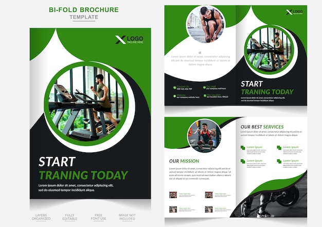 Premium Vector | Training bifold brochure design template and