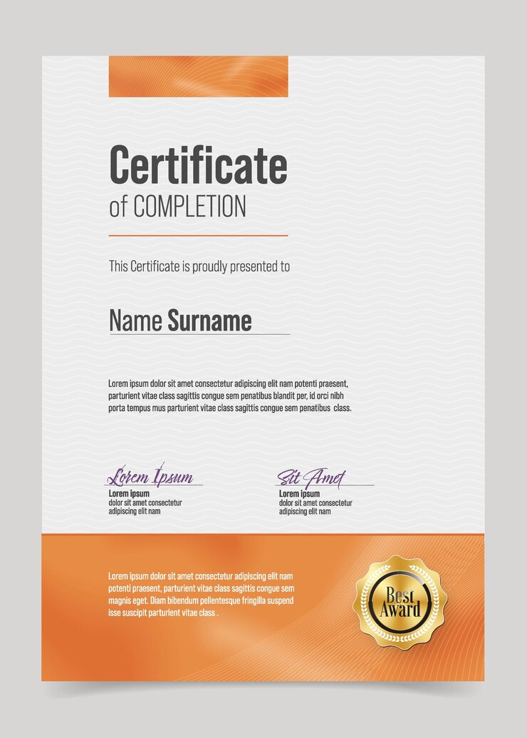 Training Certificate Template Moderne Elegant Clean Business Diploma met Luxurious Gold Award Badge